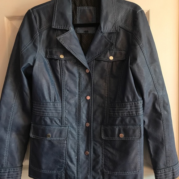 Point Zero Jackets & Blazers - Y2K Vintage oversized leather jacket navy